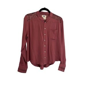 Wild Blue Sadie Robertson Pink Lace Button Up Long Sleeve Shirt Top Womens Sz M